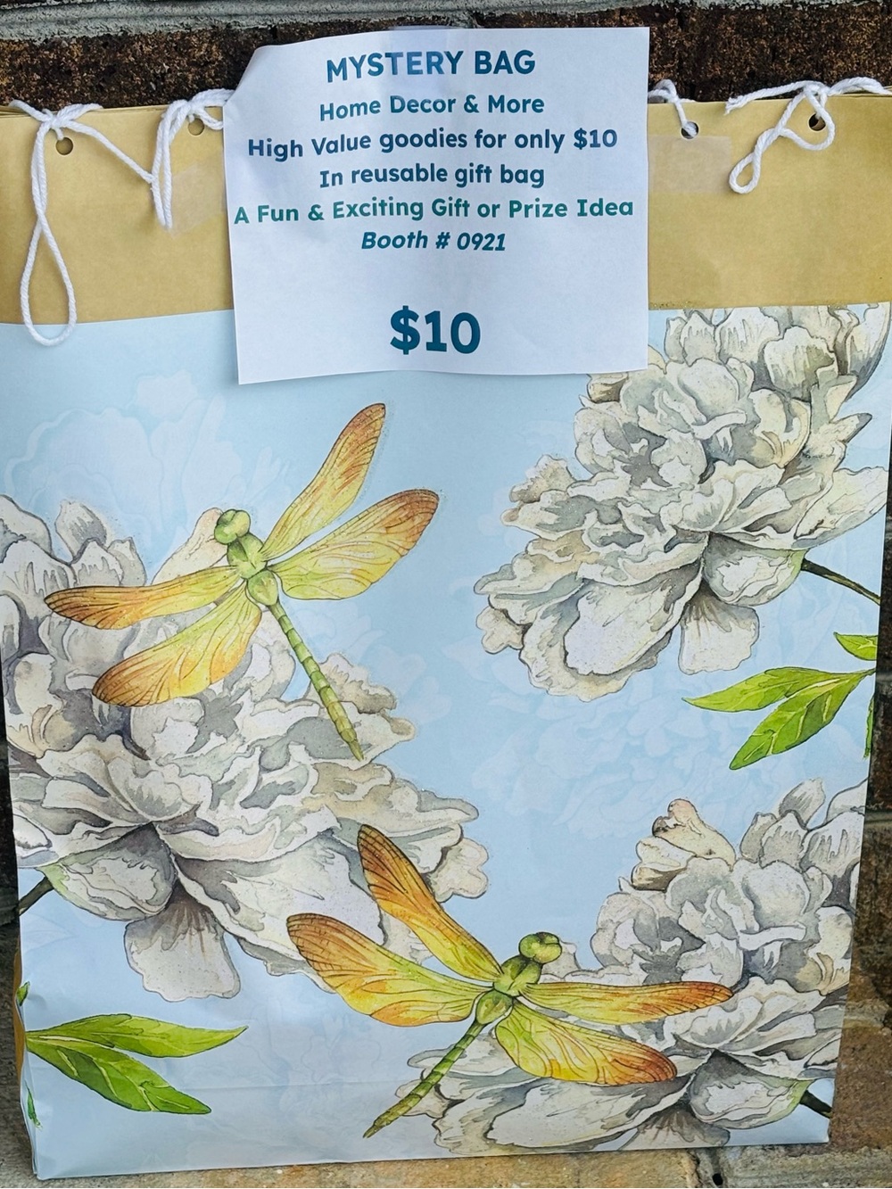 Mystery Bag Reusable Gift Bag with Dragonfly Floral Design - Blue